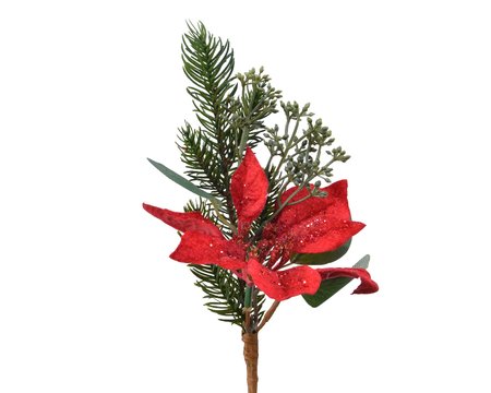 Christmas artificial foliage decoration with conifer & poinsettia