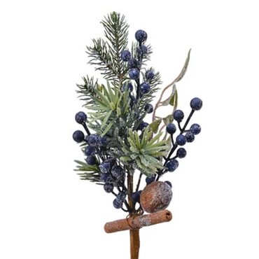 Christmas artificial spray with frosted blue juniper berries