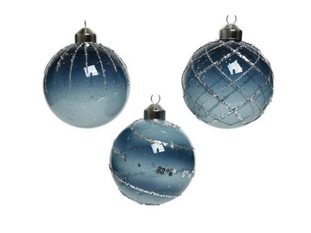 Glass bauble, Blue with silver, 3 styles/colours