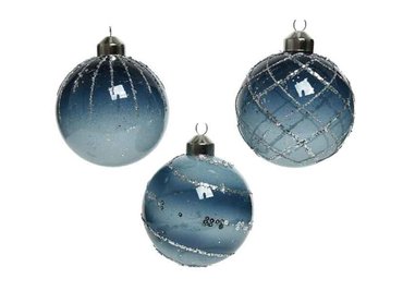 Glass bauble, Blue with silver, 3 styles/colours