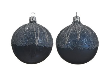 Glass bauble, dark blue with ice effect, 2 styles/colours