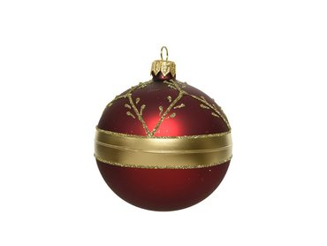 Glass bauble, Red with gold band & branches