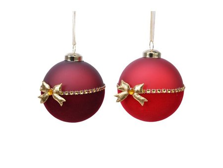 Glass bauble, Red with gold bow