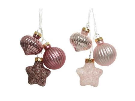 Glass - small decs in bunch, pink colours