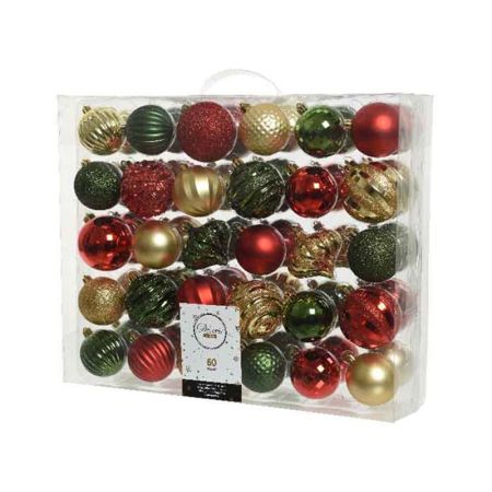 Green, gold & red mix, shiny, matt & glitter, box of 60