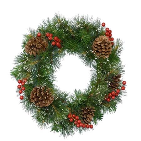 Traditional Christmas wreath with snowy berries & pinecones