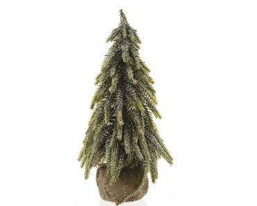 Mini snowy artificial indoor tree with jute base