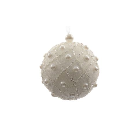 White bauble with glitter & pearls