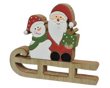 Wooden Santa & snowman on sleigh